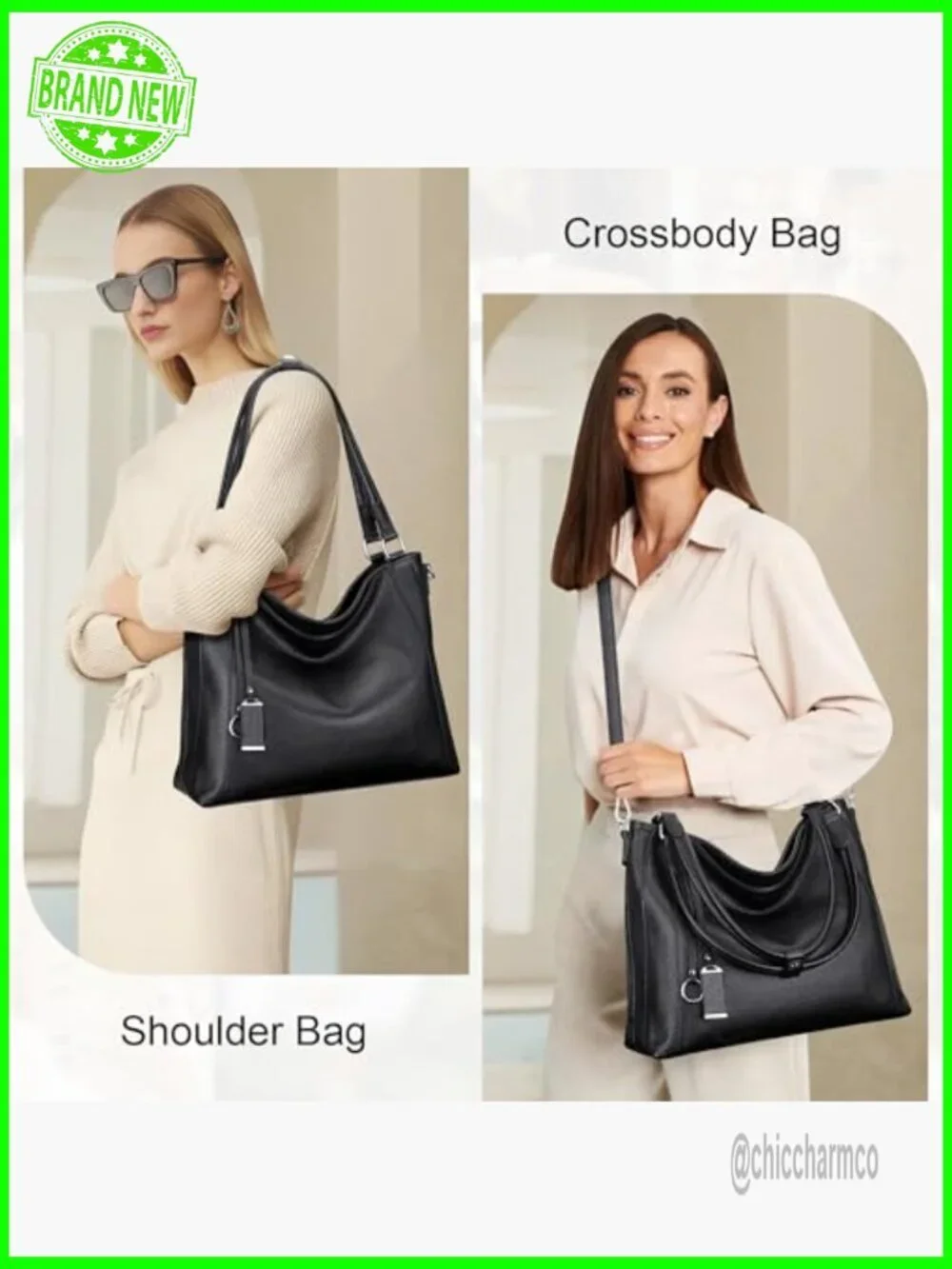 Large Genuine Leather Hobo Bag with Detachable Strap for Women